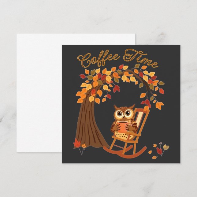 Coffee Time Owl Fall Themed Whimsical Design Invitation (Front/Back)