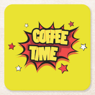 Coffee Time Splat Square Paper Coaster