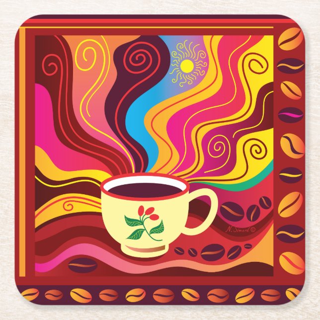 Coffee Time Square Paper Coaster (Front)