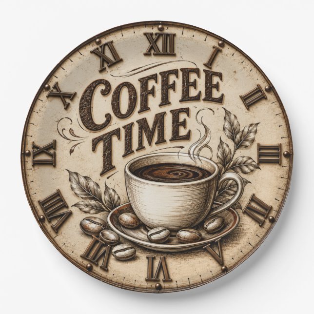 Coffee Time Vintage Rustic Paper Plate (Front)