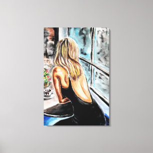 Coffee Time Watercolor Painting Art Canvas Print