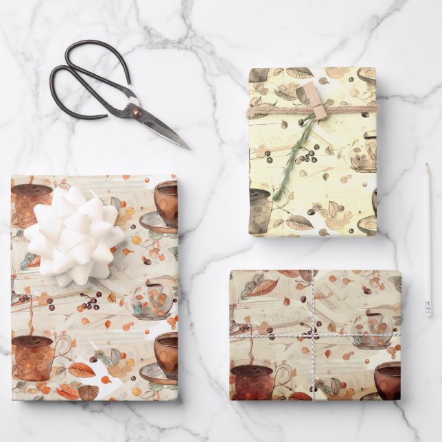 Coffee time watercolor pattern  wrapping paper sheet (Front)