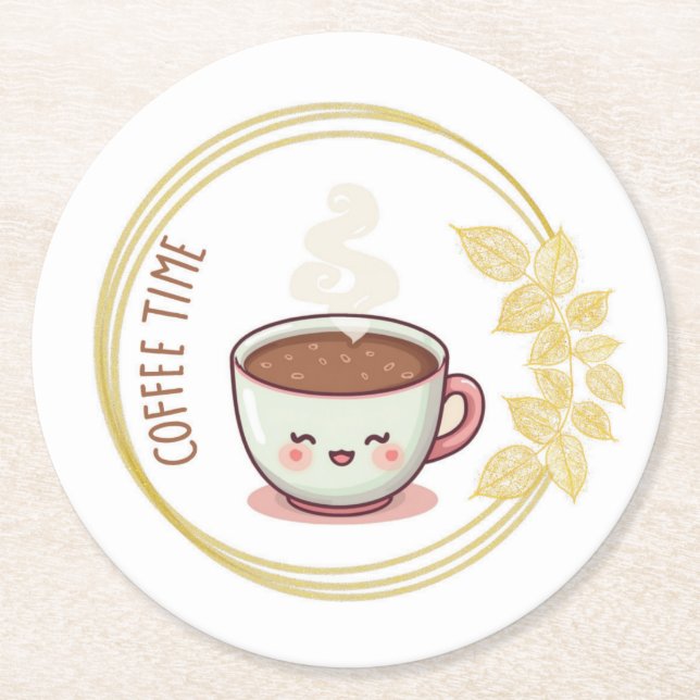 Coffee Time with Gold Leaf Coaster  (Front)