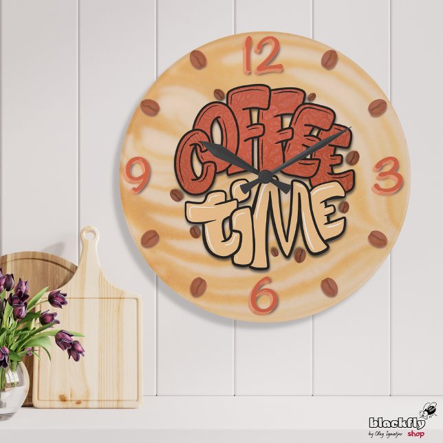 Coffee time words on milk foam large clock (Creator Uploaded)