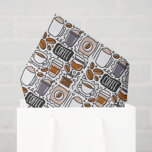 Coffee Tissue Paper, Cafe Latte Espresso Birthday Paper (Gift Bag)