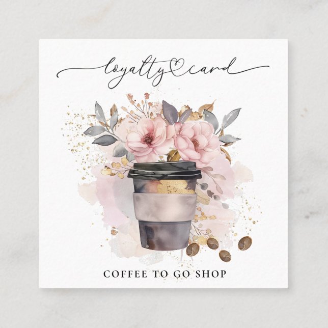 *~* Coffee To Go Floral Pink QR Rewards Loyalty Card (Back)