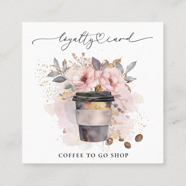 *~* Coffee To Go Floral Pink Rewards QR Loyalty Card (Back)