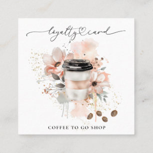 *~* Coffee To Go - Glitter Heart QR Rewards Floral Loyalty Card
