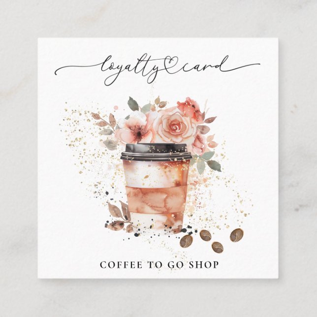 *~* Coffee To Go Glitter Heart Rewards Roses QR Loyalty Card (Back)