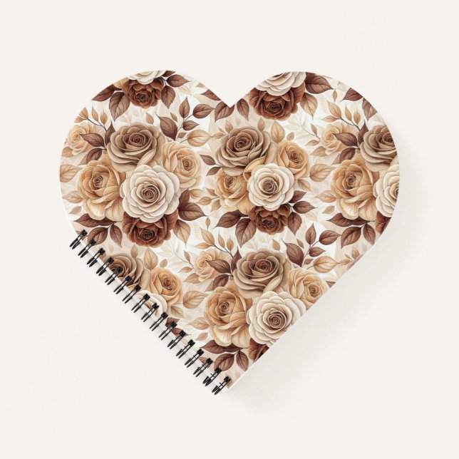 Coffee Tones Floral Rose Pattern Notebook (Front)