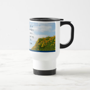 Coffee Travel Mug Life is Short Be Happy Blue Sky