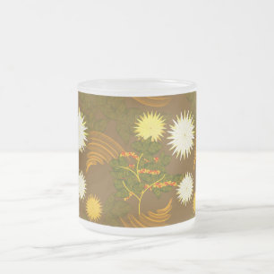 Coffee tree, flowers. frosted glass coffee mug