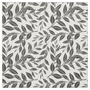 Coffee Tree Leaves Black Pattern Fabric