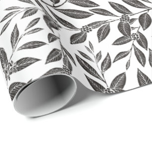 Coffee Tree Leaves Black Pattern Wrapping Paper