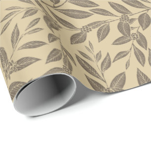 Coffee Tree Leaves Brown Pattern Wrapping Paper