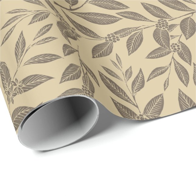Coffee Tree Leaves Brown Pattern Wrapping Paper (Roll Corner)