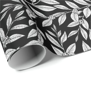 Coffee Tree Leaves White Pattern Wrapping Paper