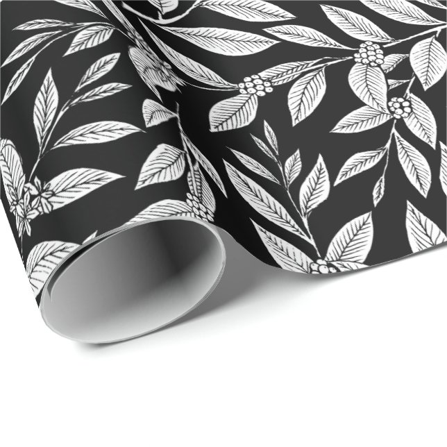 Coffee Tree Leaves White Pattern Wrapping Paper (Roll Corner)