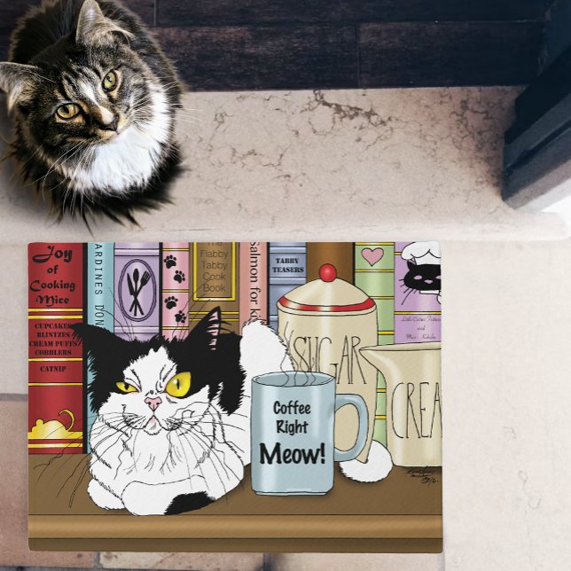  Coffee Tuxedo Cat Funny Doormat (Creator Uploaded)