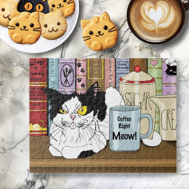  Coffee Tuxedo Cat Funny Jigsaw Puzzle (Creator Uploaded)