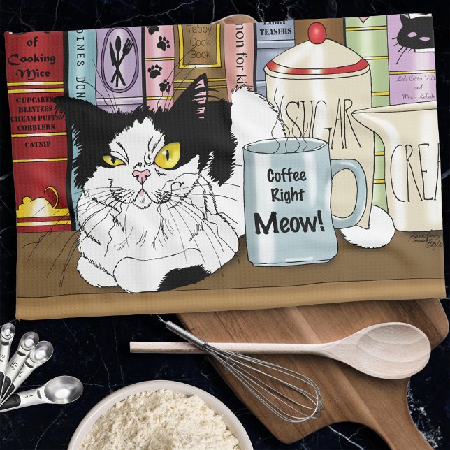 Coffee Tuxedo Cat Funny Tea Towel (Creator Uploaded)