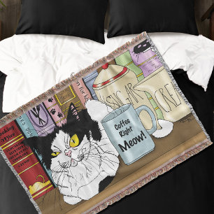 Coffee Tuxedo Cat Funny Throw Blanket