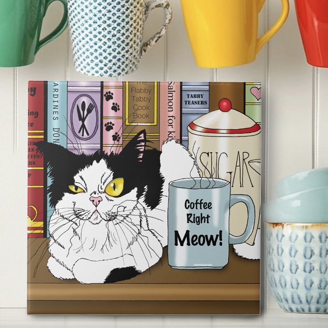 Coffee Tuxedo Cat Funny Tile (Creator Uploaded)