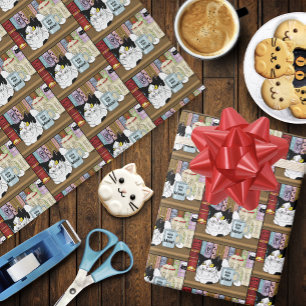 Coffee Tuxedo Cat Funny Wrapping Paper