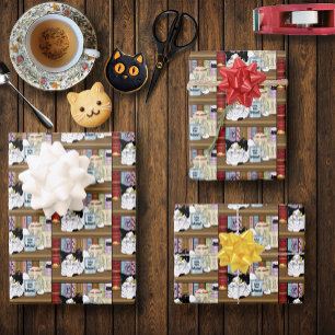 Coffee Tuxedo Cat Funny Wrapping Paper Sheet