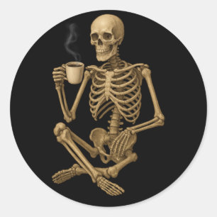 Coffee Until Death – Skeleton Coffee Time Classic Round Sticker