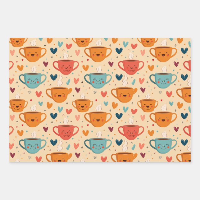 Coffee Valentine Heartfelt Sips Wrapping Paper Sheet (Front)