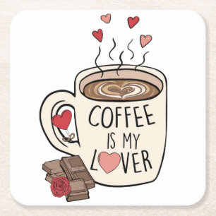 Coffee Valentines   Valentine Gift   Valentine Day Square Paper Coaster