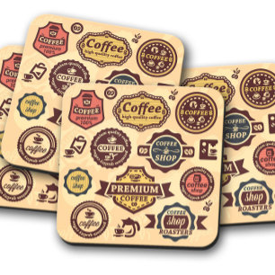Coffee Vintage Badges   Coffee Cork Coaster Set