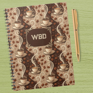 Coffee Vintage Look Cafe Pattern Monogram Initials Notebook