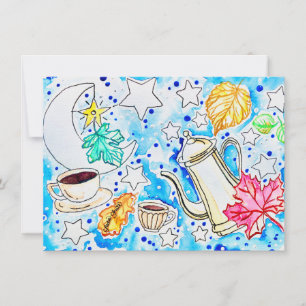 Coffee with Fall Leaves Art Card