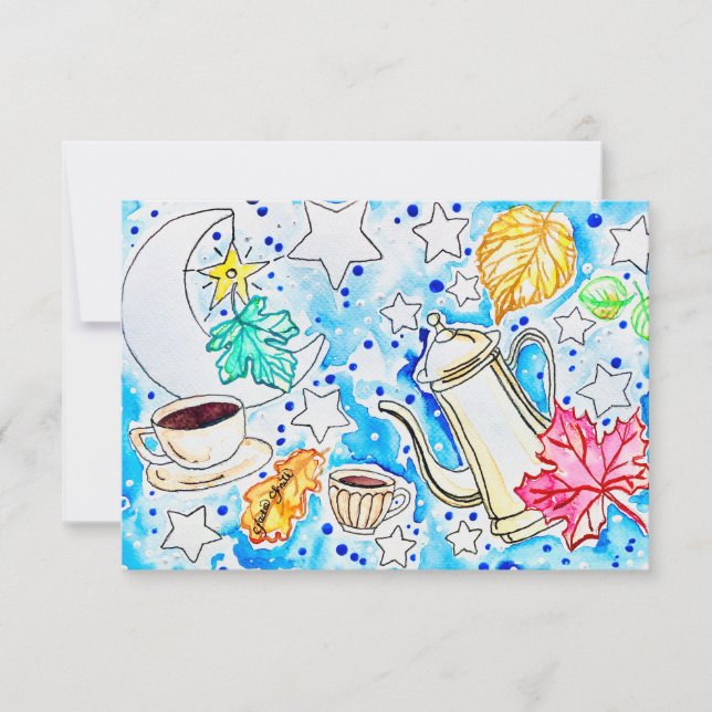 Coffee with Fall Leaves Art RSVP Card (Front)