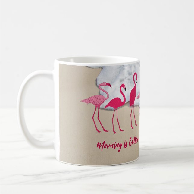 Coffee With Flamingos Custom Saying Coffee Mug (Left)