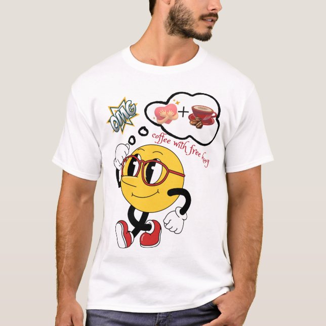 ☕ Coffee With Free Hug 🤗 | Cute Thinking Emoji  T-Shirt (Front)
