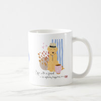 Coffee with Friend Quote Cute Labradoodle In Hat