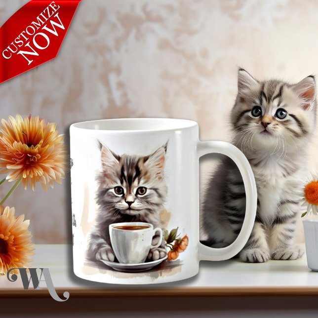 Coffee with my Cat  Coffee Mug (Easy to customize text )