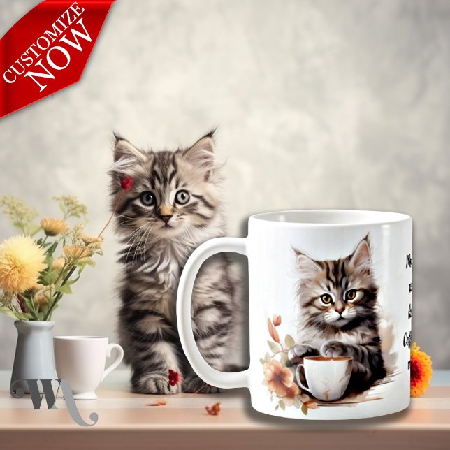 Coffee with my Cat  Coffee Mug (Easy to customize text)