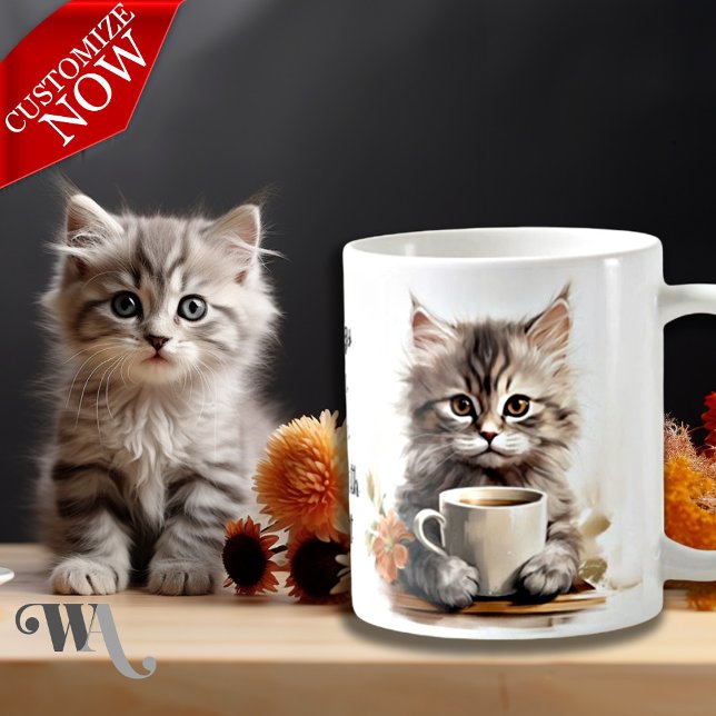 Coffee with my Cat  Mug (Easy to customize text )