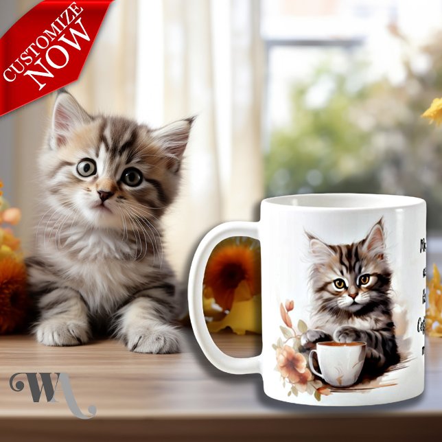 Coffee with my Cat  Mug (Easy to customize text )