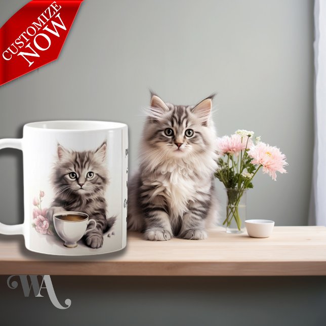 Coffee with my Cat  Mug (Easy to customize text )