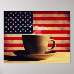 Coffee with US flag Poster