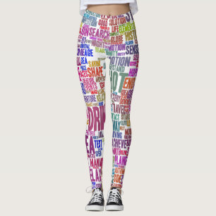 Coffee Word Cloud Text Pattern Tea Cup Leggings