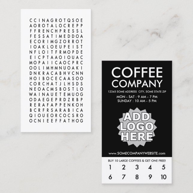 coffee word search loyalty punch (Front/Back)