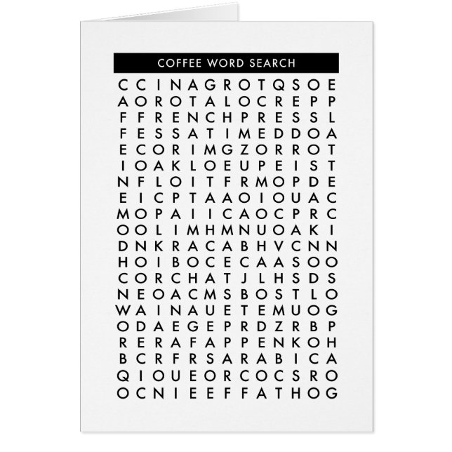 coffee word search puzzle (Front)