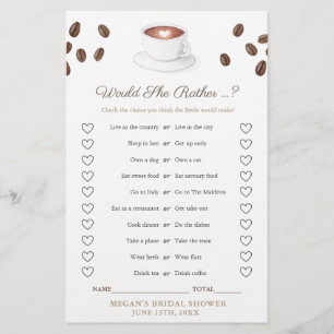 Coffee Would She Rather Wedding Shower Game Card