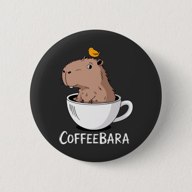 Coffeebara Cute Capybara Coffee Cup Funny Pun 6 Cm Round Badge (Front)